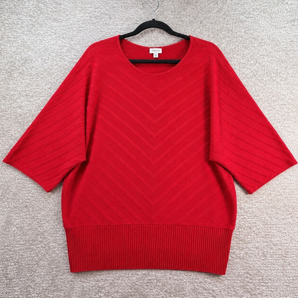 Avenue Sweater Dolman Metallic Knit 18/20 Red Chevron Sparkle Holiday Top